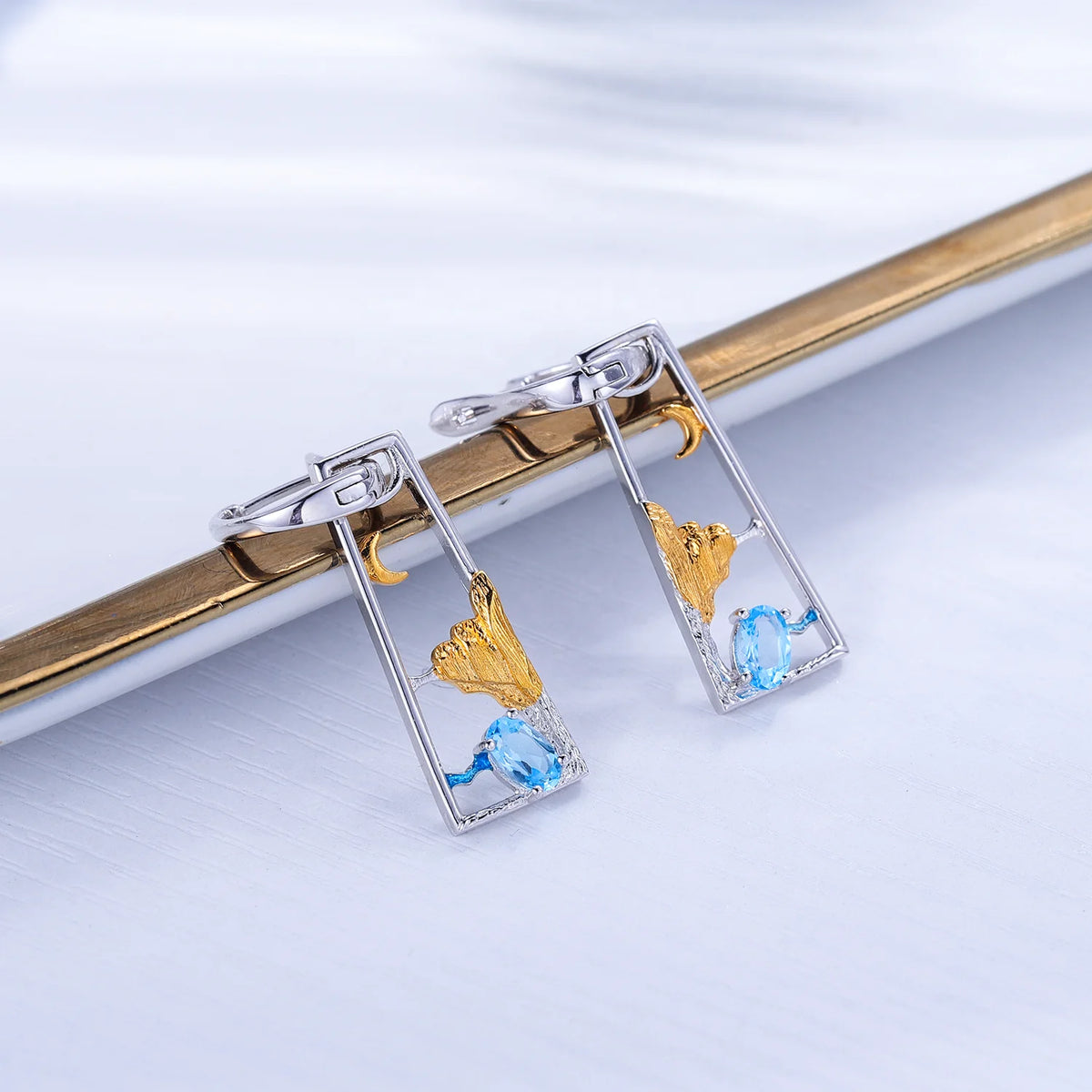 ArtistA C8208 Abiding High-end Silver 925 Landscape Natural Gemstone Swiss Blue Topaz Amethyst Peridot Earrings Pendant Jewellery Set