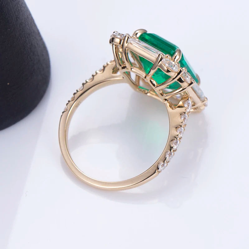 Messi Customized Jewelry MSR-1282 18K Lab Created Emerald Ring Lab Diamond Jewelry