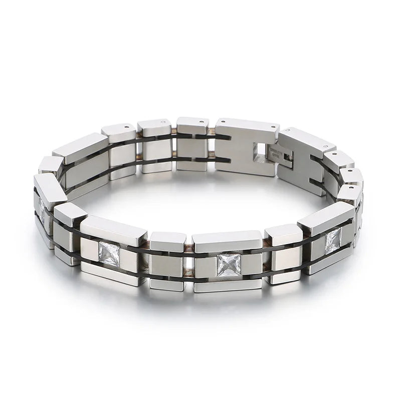 KALEN Plain Style Fashion Jewelry Bracelets Rhinestones Stainless Steel Men Bracelet Homme