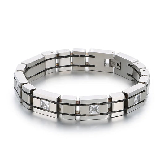 KALEN Plain Style Fashion Jewelry Bracelets Rhinestones Stainless Steel Men Bracelet Homme
