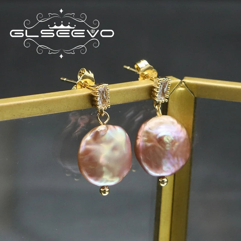 925 Silver High Sense Simple Pink Baroque Pearl Elegance Drop Earrings White Zircon for Women Fashion Wedding Jewelry