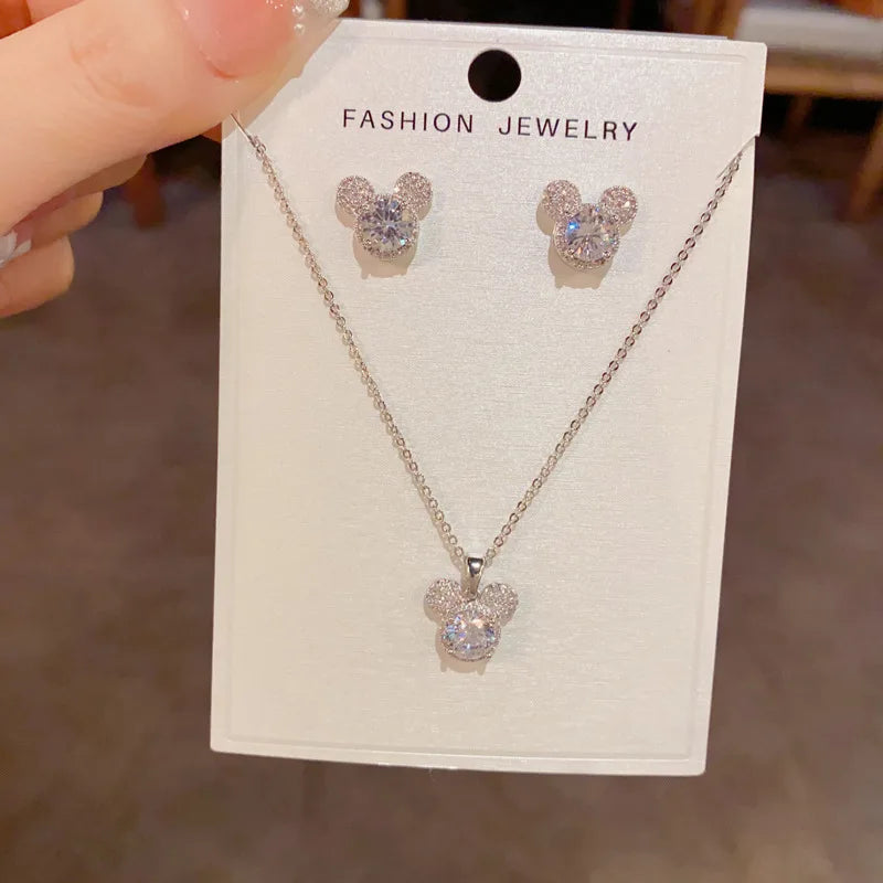 Hot Selling Fashion Unique Necklace and Earrings Set with Zircon Classic Real Gold Plated Jewelry Set for Women