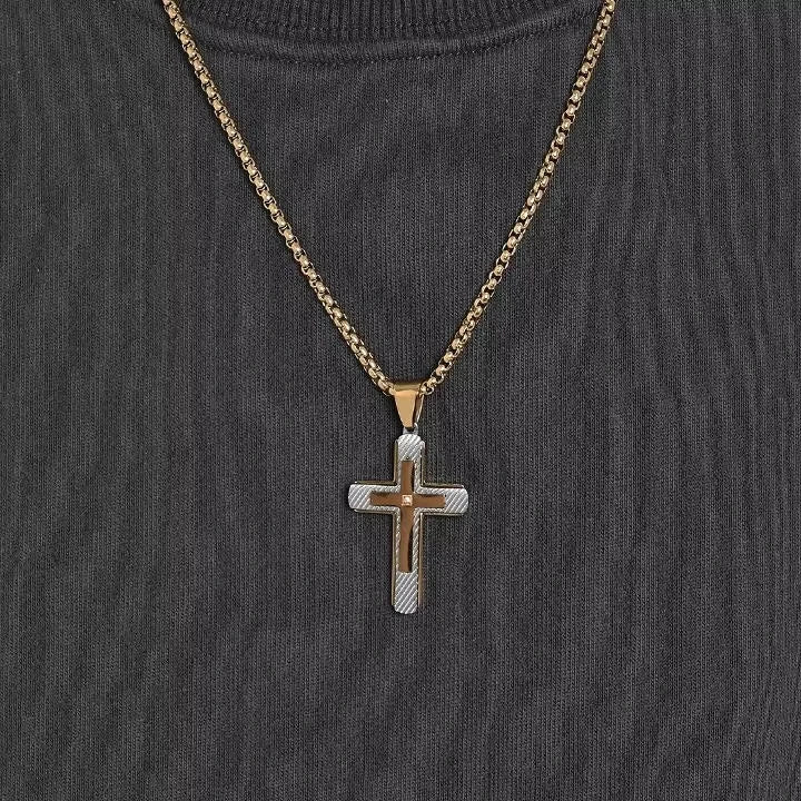 Hip Hop Twill Religious Cross Anti Non Tarnish WaterProof Pvd Stainless Steel Fashion Jewelry Pendant Necklace for Men Wholesale