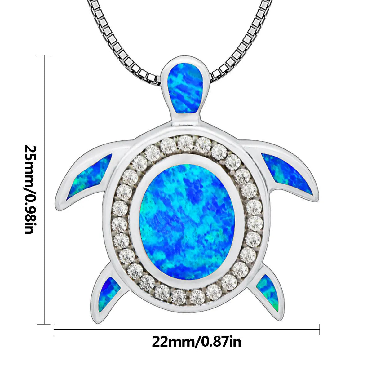 Aobao New Ocean Series Blue Opal Turtle Necklace, Turtle Pendant Sweater Chain, Opal Necklace
