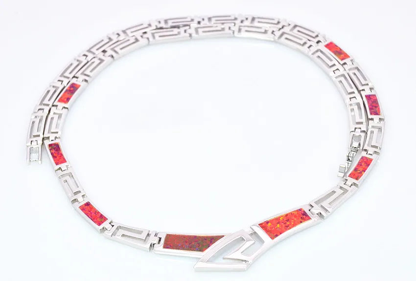 Vibrant Red Opal Gold Plated Trendy Statement Necklace | Hawaiian-Inspired Western Fashion Long Sweater Chain-Daily Wear