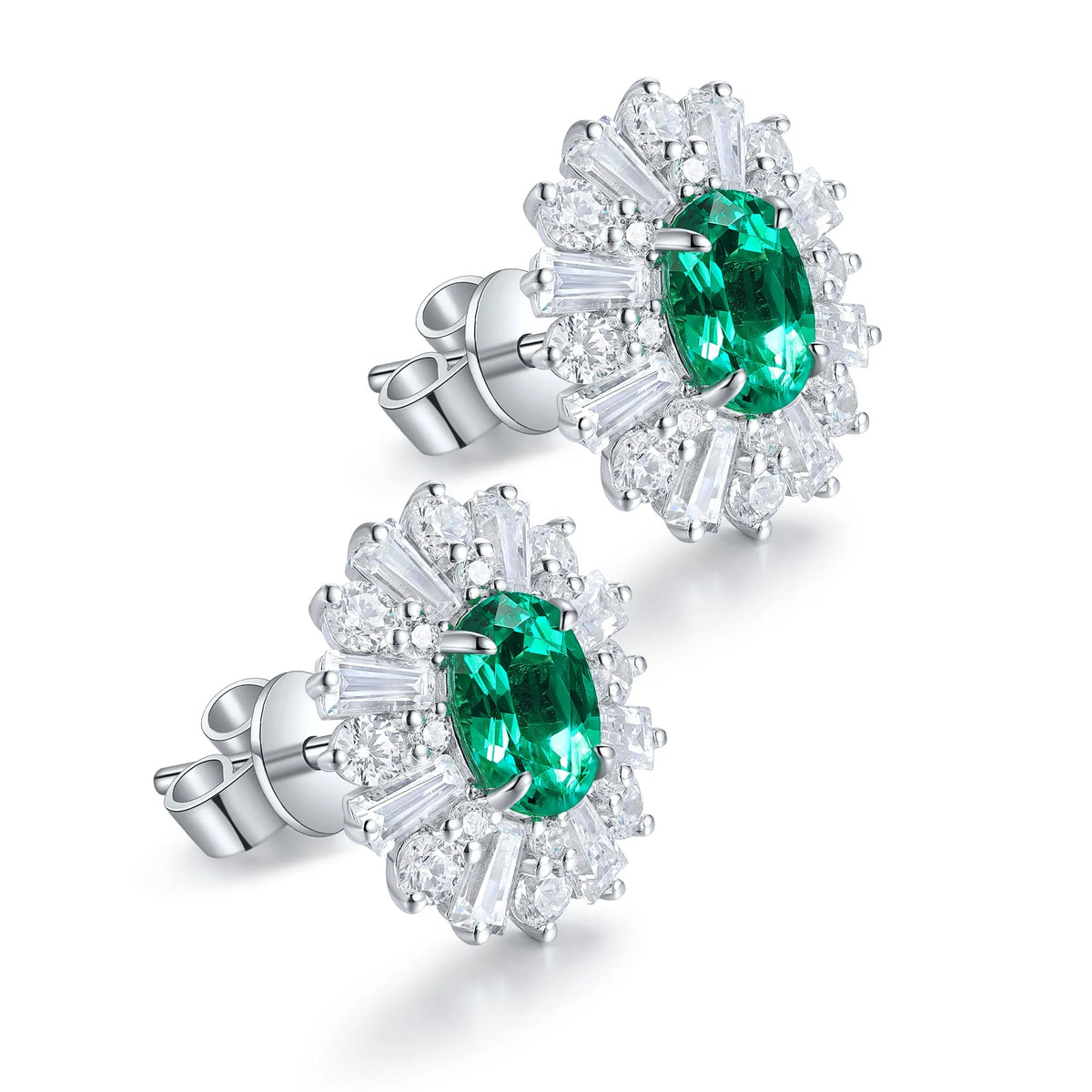 Gemfiori Anster High Quality S925 Lab Grown Emerald Earring Stud Dainty Gemstone Stud Earrings for Women Daily Wear Gift