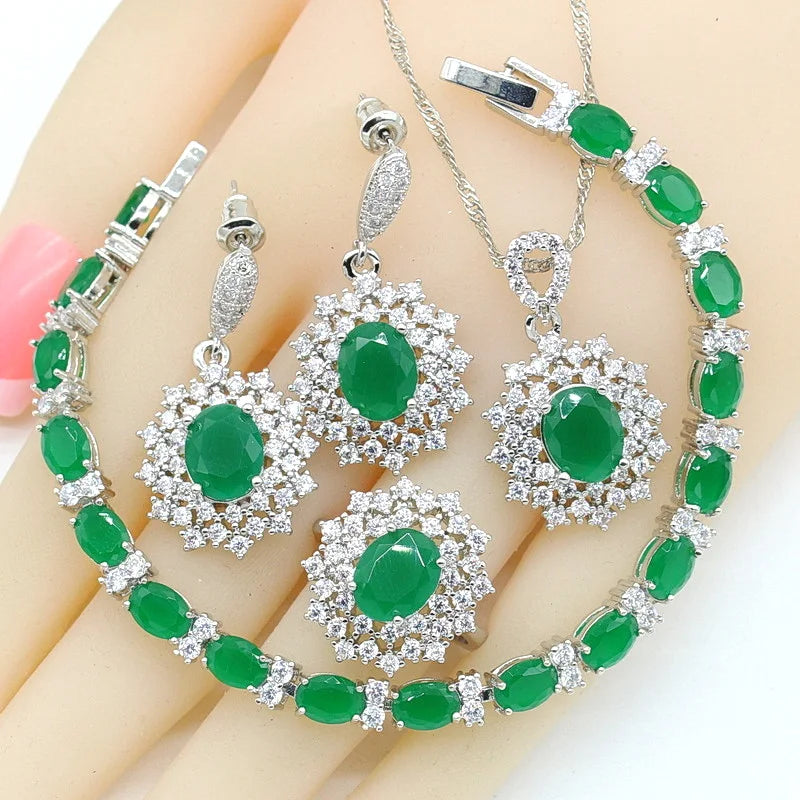 XOTICA Green Peridot Silver Jewelry Set for Women Including Bracelet Earrings Necklace Pendant Ring for Wedding Valentine's Day Zircon