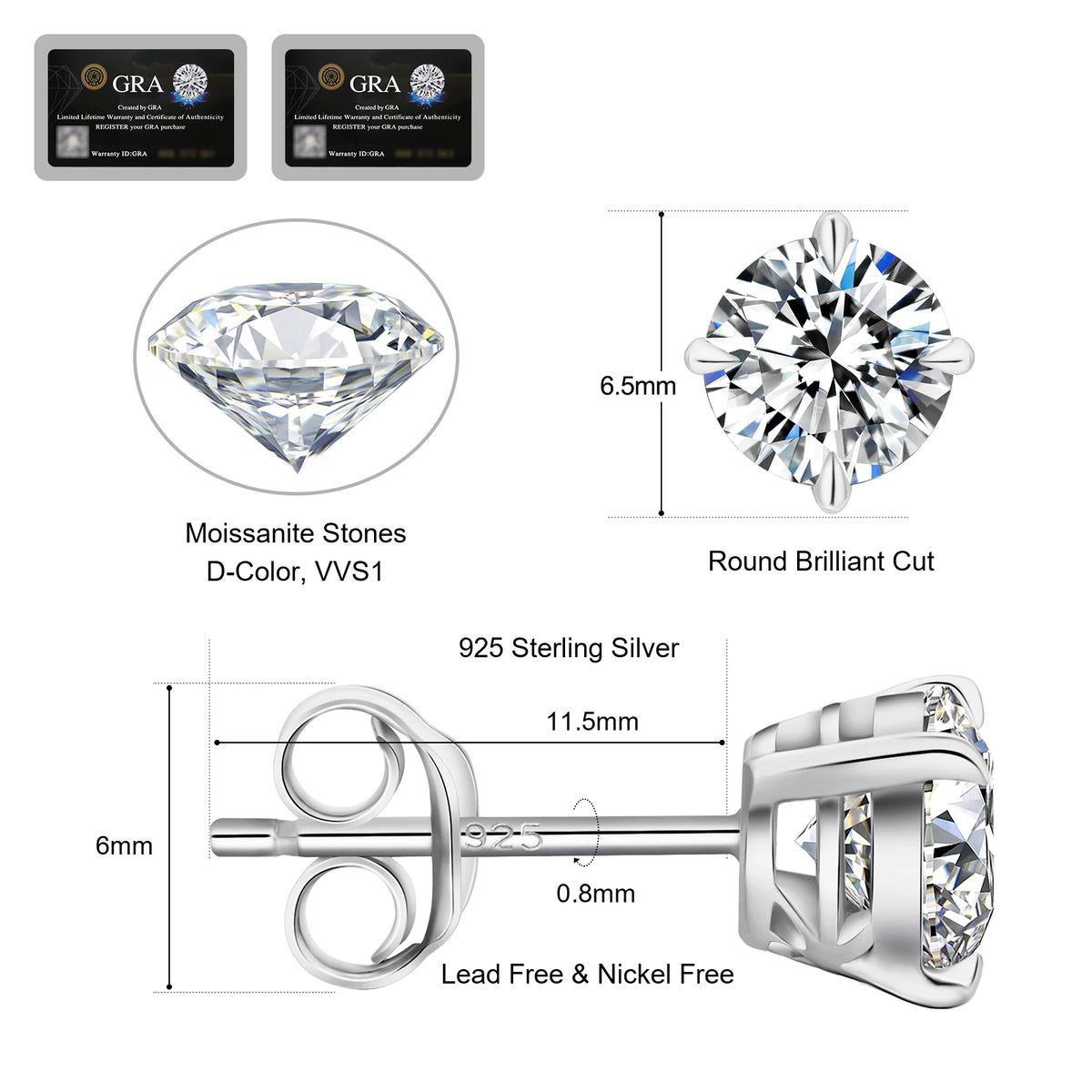 REDheart D Color Moissanite Jewelry Set Gold Plated Stud Earring 925 Sterling Silver Moissanite Pendant Necklace Jewelry Set for Woman