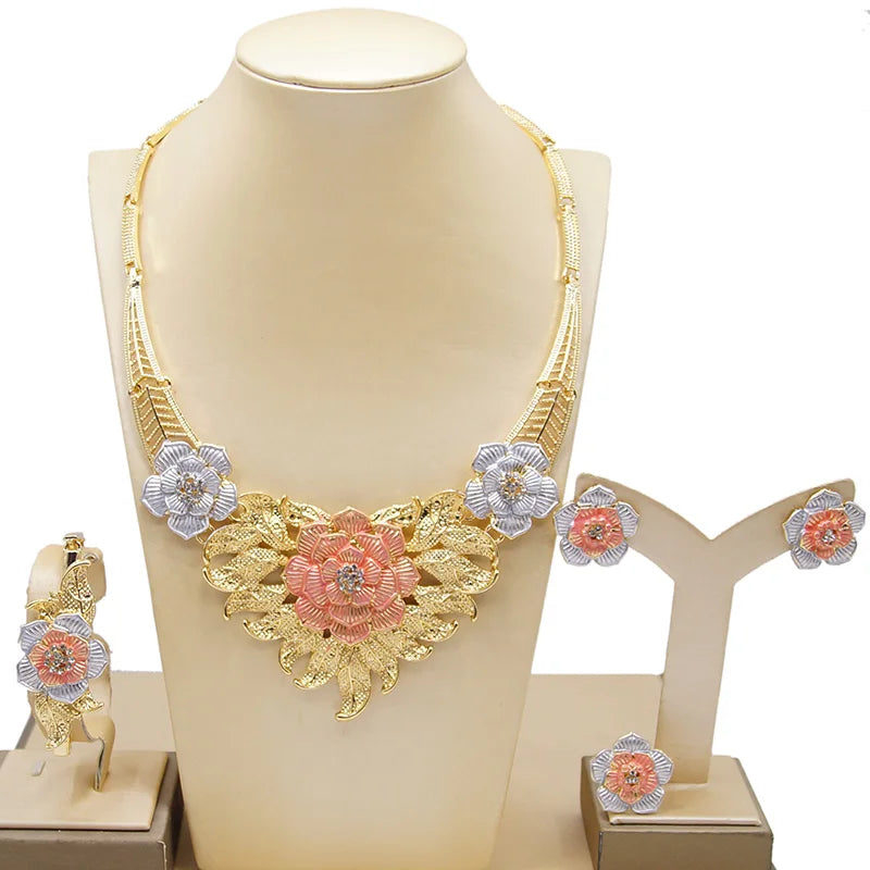 Zhuerrui Mother's Love I Love You Hug and Kiss Jewelry Sets Germany Fashion Plated Gold Xoxo Stainless Steel Jewelry Set