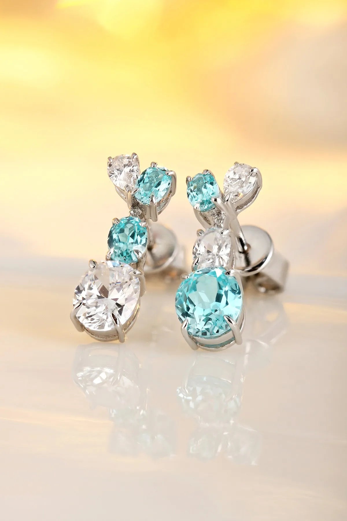 Gemfiori Anster High Quality S925 Lab Grown Paraiba Earring Stud Dainty Gemstone Stud Earrings for Women Daily Wear Gift