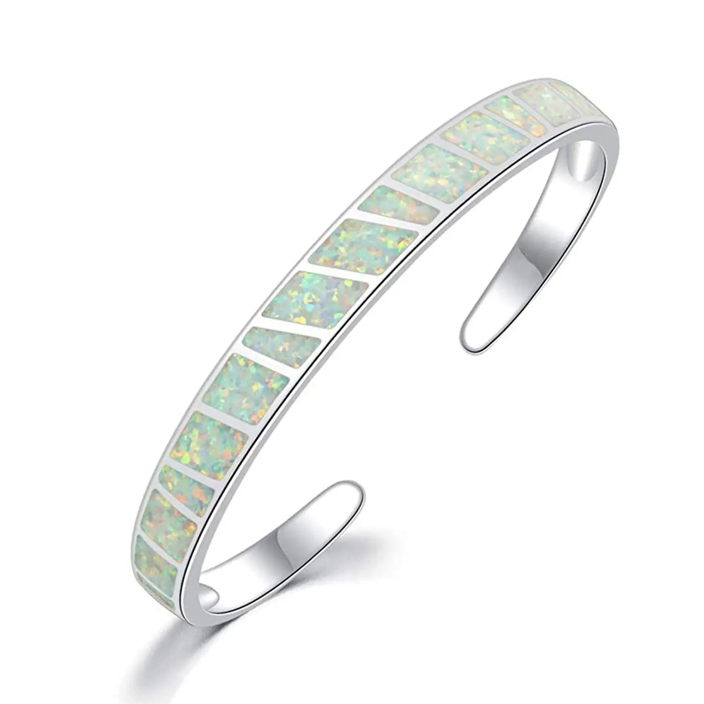 Opal Hawaii Style Blue Square Stripe Silver Plated Women's Cuff Bracelet Handmade Inlaid Opal Jewelry for Anniversary Wholesale