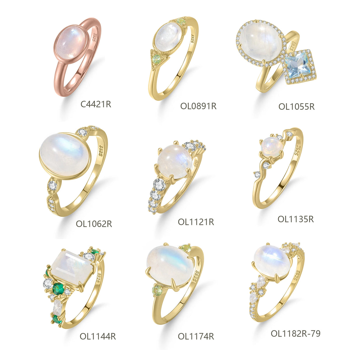 ArtistA Abiding 925 Sterling Silver Round Oval Pear Milky Blue Moonstone Rings Cluster Halo Engagement Ring Stackable Band for Women