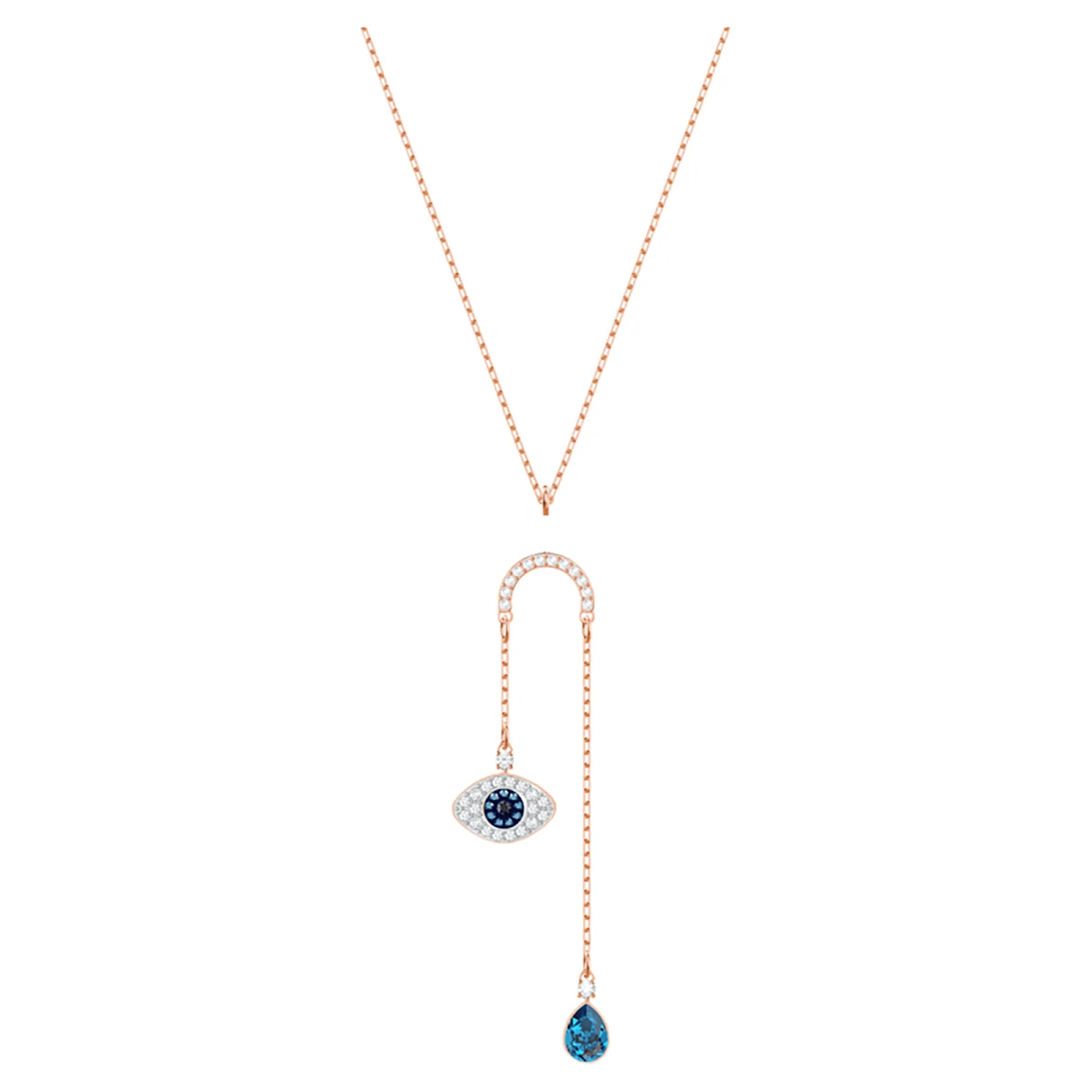 S&S Dainty Sparkling Blue Crystal Eye Necklace, Multitone Metal Layered Eye Charm Pendant Daily Ladies Fashion Jewelry