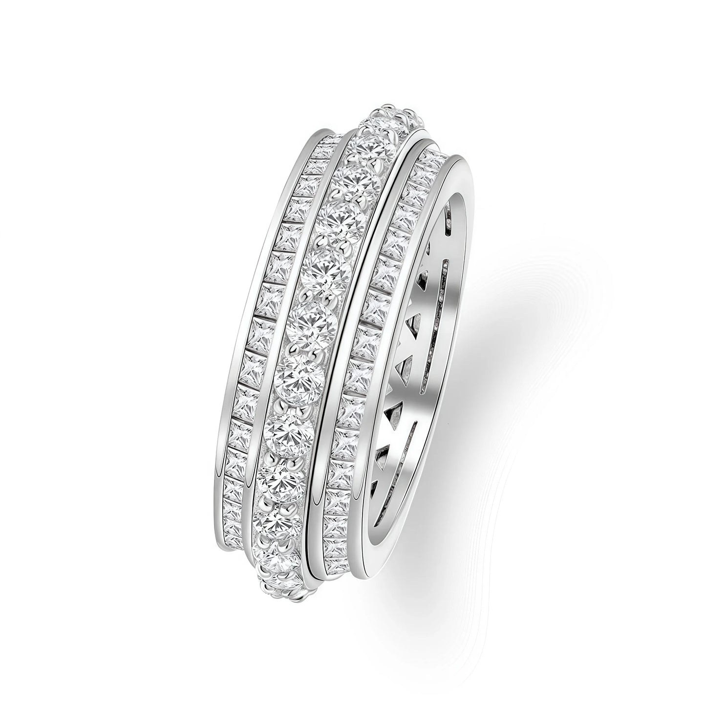 MUSHAN Jewelry Factory 925 Sterling Silver Round Ring Wedding Bands 1.5mm Rotatable High Carbon Diamond Fine Rings for Women