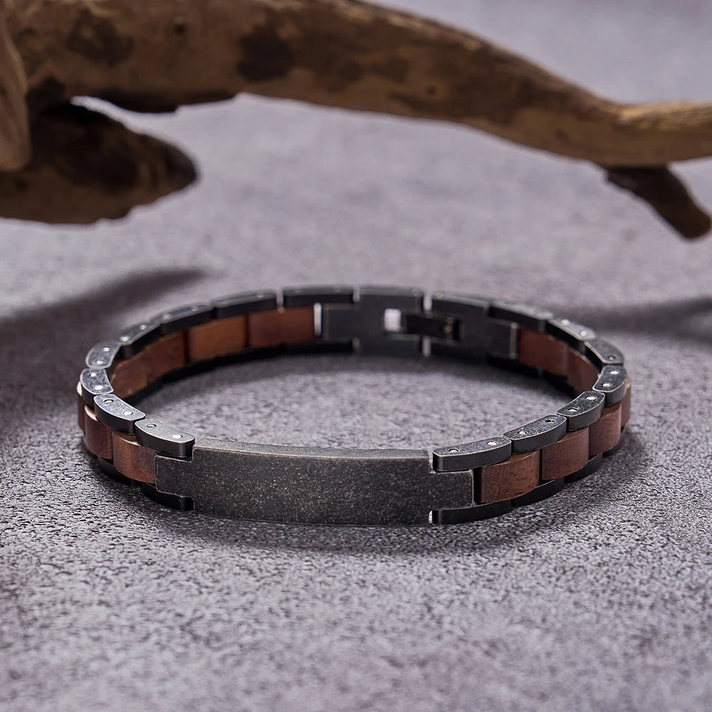 REBEL Vintage Luxury Wooden Bead Stainless Steel Chain & Link Bracelet Gift Custom Jewelry Manufacturer