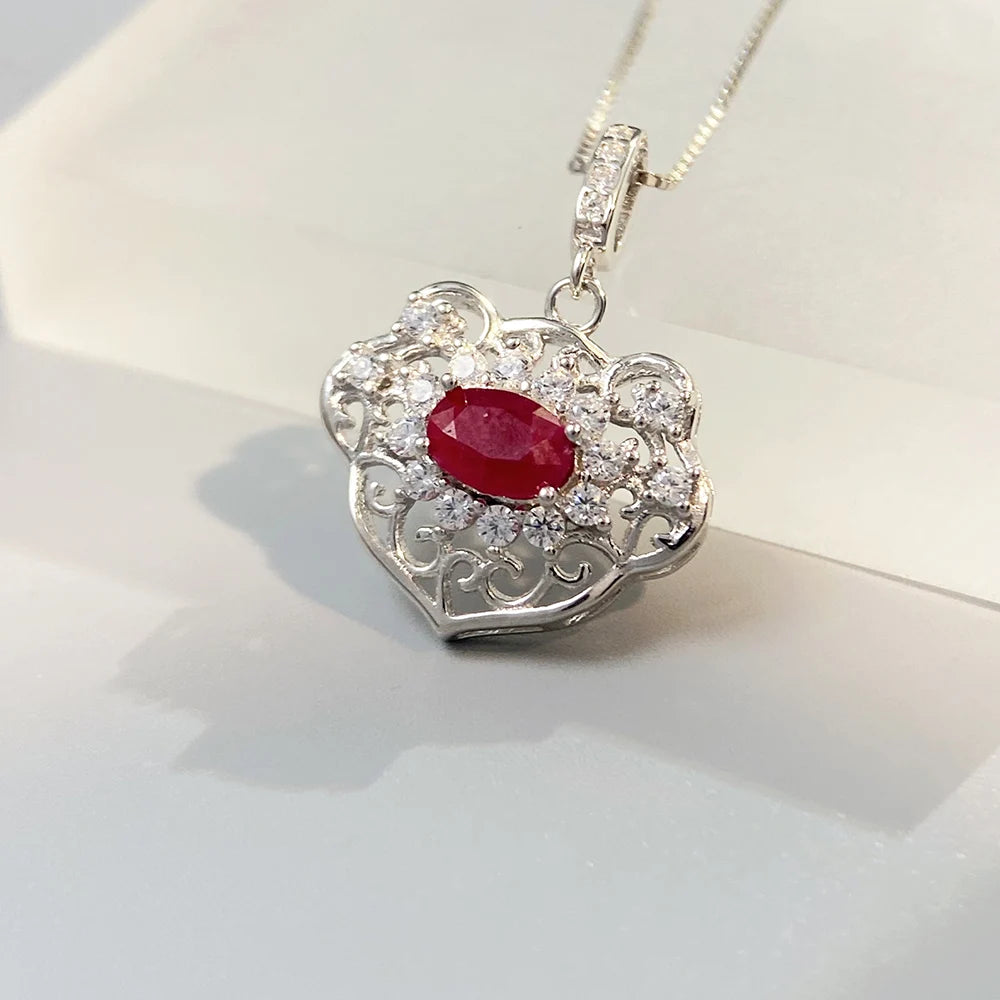 Gioiellieri 925 Silver Ruby Pendant with Natural Red Gemstone for Women July Birthstone Fine Jewelry Wedding Engagement Fashion Jewelry Gift