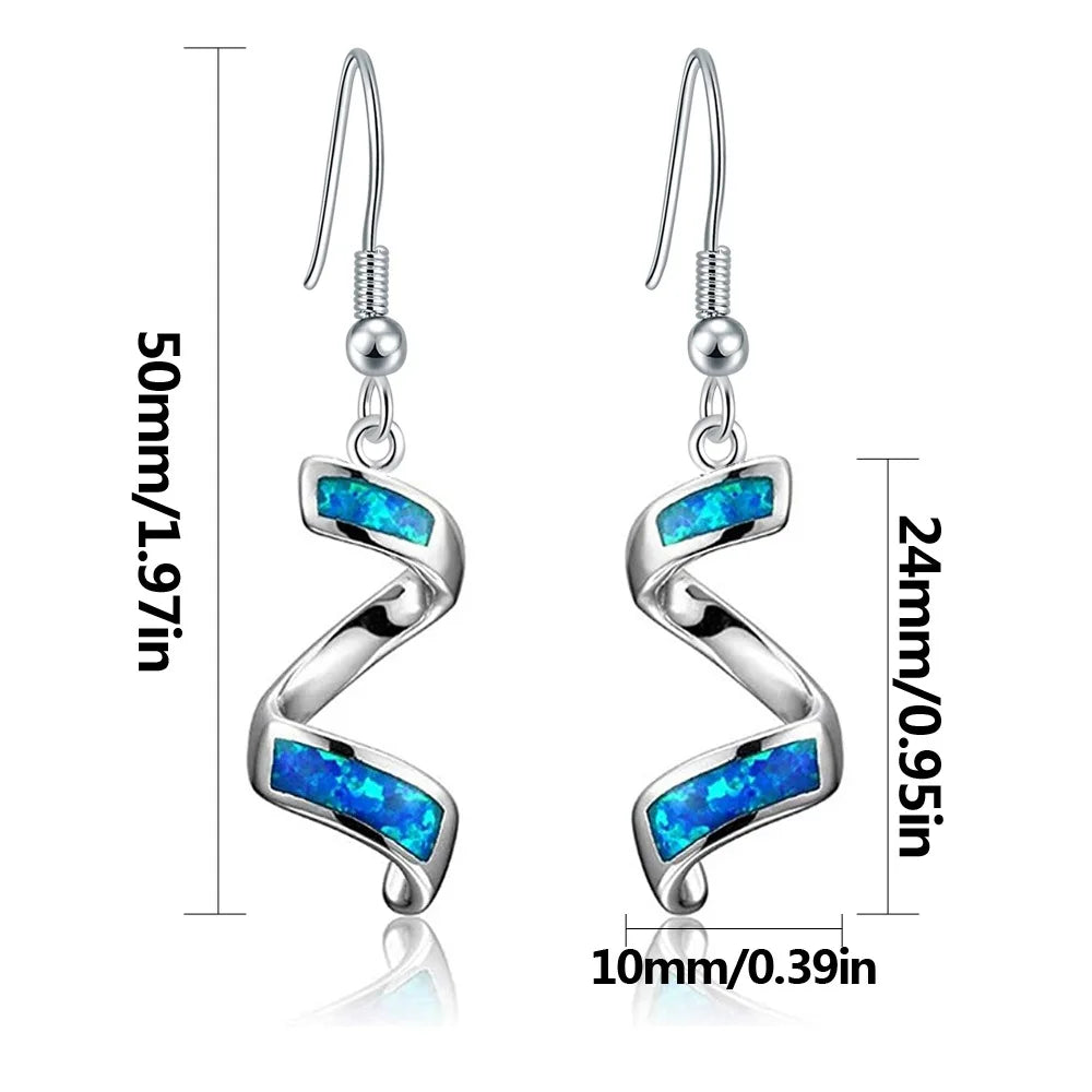 Dainty Blue Opal Vortex Earrings  Euro-Style Popular Spiral  Jewelry for Ladies