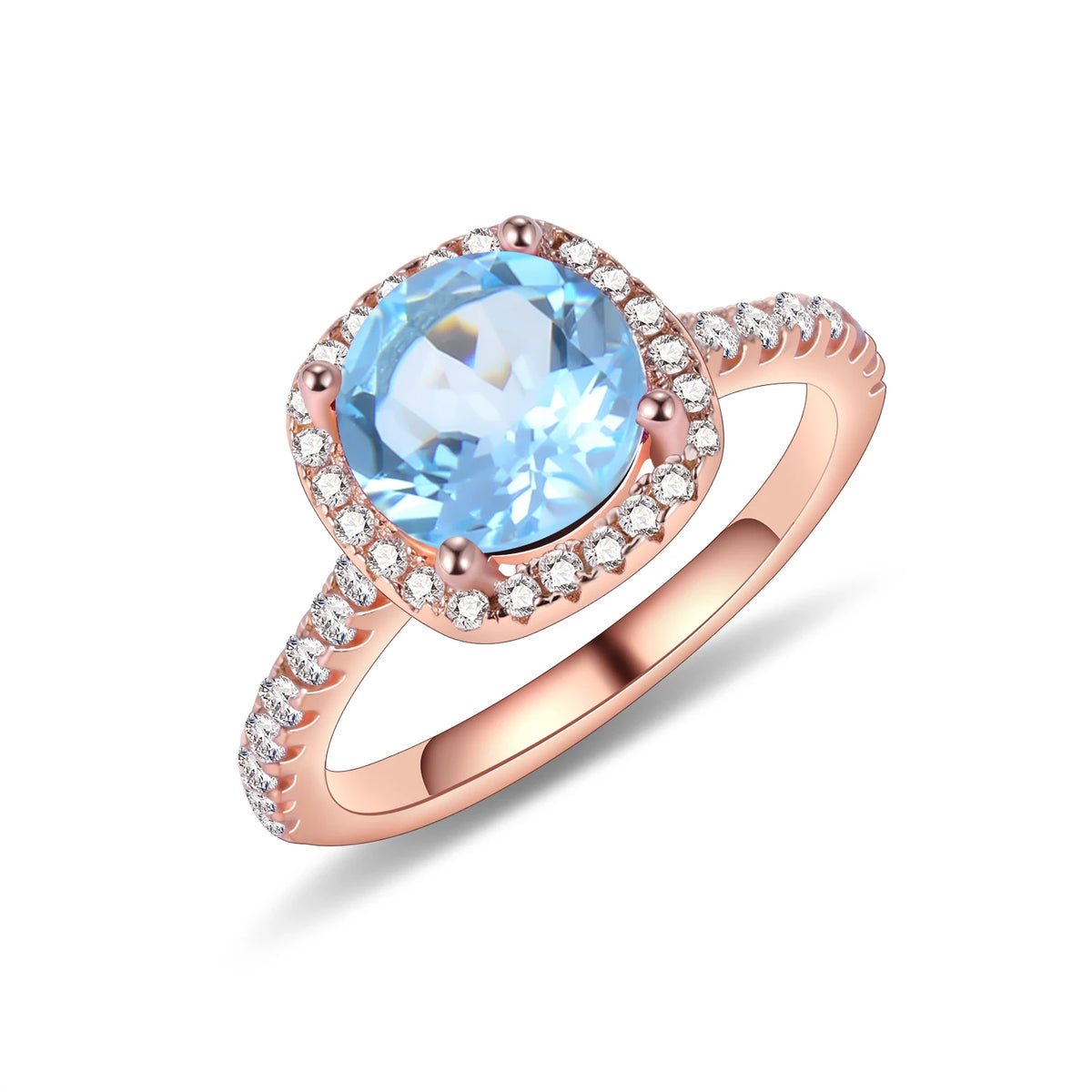 Gemfiori KH078 OEM ODM Factory Natural Gemstone Simulated Alexandrite Rose Gold Plated 925 Silver Halo Engagement Ring