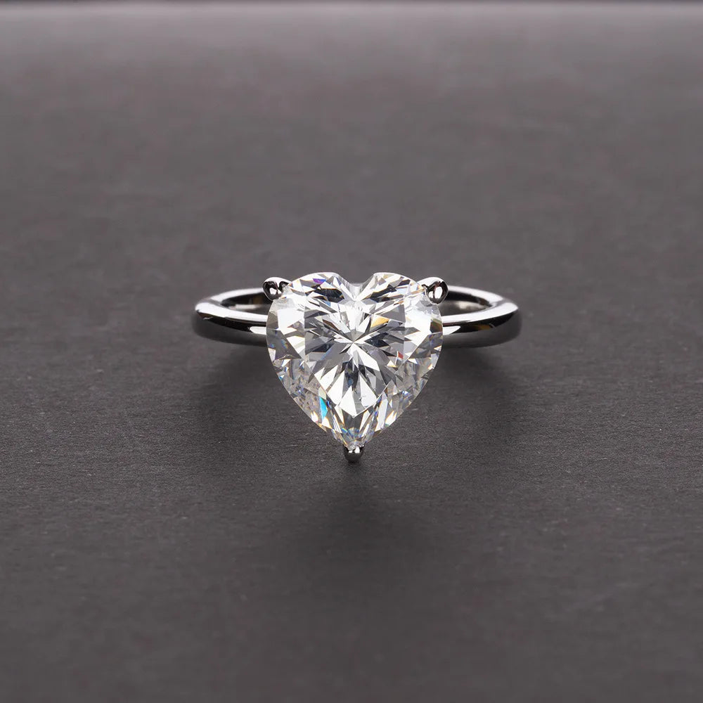 Silverelli | 925 Silver 4ct Heart-Shaped High Carbon Diamond Ring | 10×10mm | 6 Colours | Platinum Plated