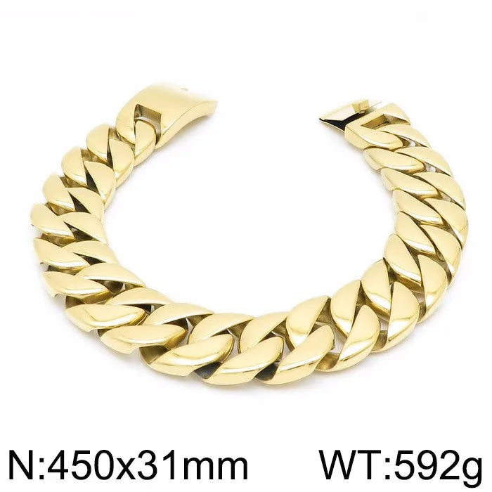 S&S European American Hip-Hop Fashion Coarse Cuban Chain Necklace Men Women 316L Stainless Steel Bracelet