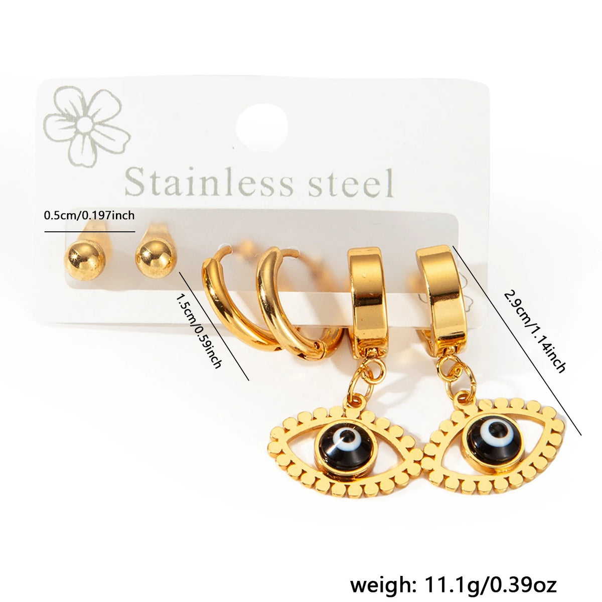 S&S 18K Gold Plated Eye & Heart Hoop Earring Set – Collection