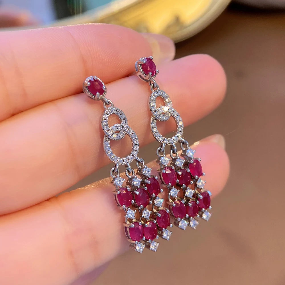 Gioiellieri Luxury Natural Red Ruby Earrings 925 Sterling Silver Wedding Party Gift Fine Jewelry