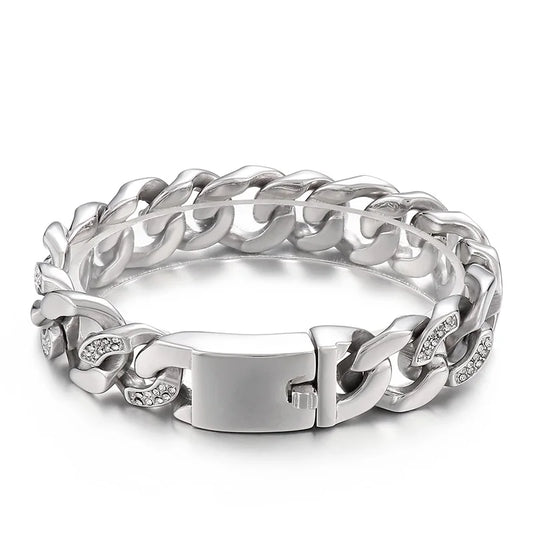 KALEN 3 Styles 220mm Vintage Silver Color Stainless Steel Zircons Cuban Link Bracelets