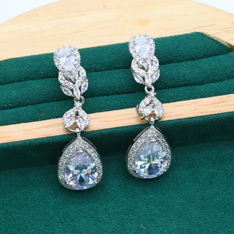 XOTICA Women's Vintage Silver Jewelry Set White Zircon Bracelet Earrings Necklace Pendant Ring for Halloween Christmas Gift