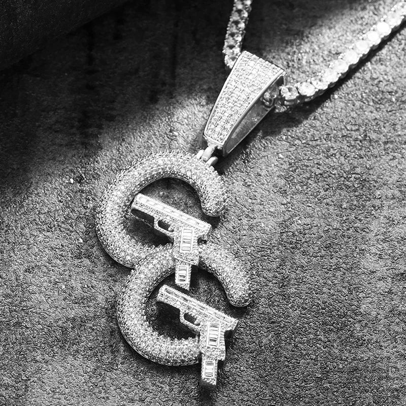 BiG-BOSS Hot-selling New Innovative Double GG Pistol Pendant Micro-set Full Moissanite Luxury Hip-hop Trendy Silver Brand Necklace Unisex