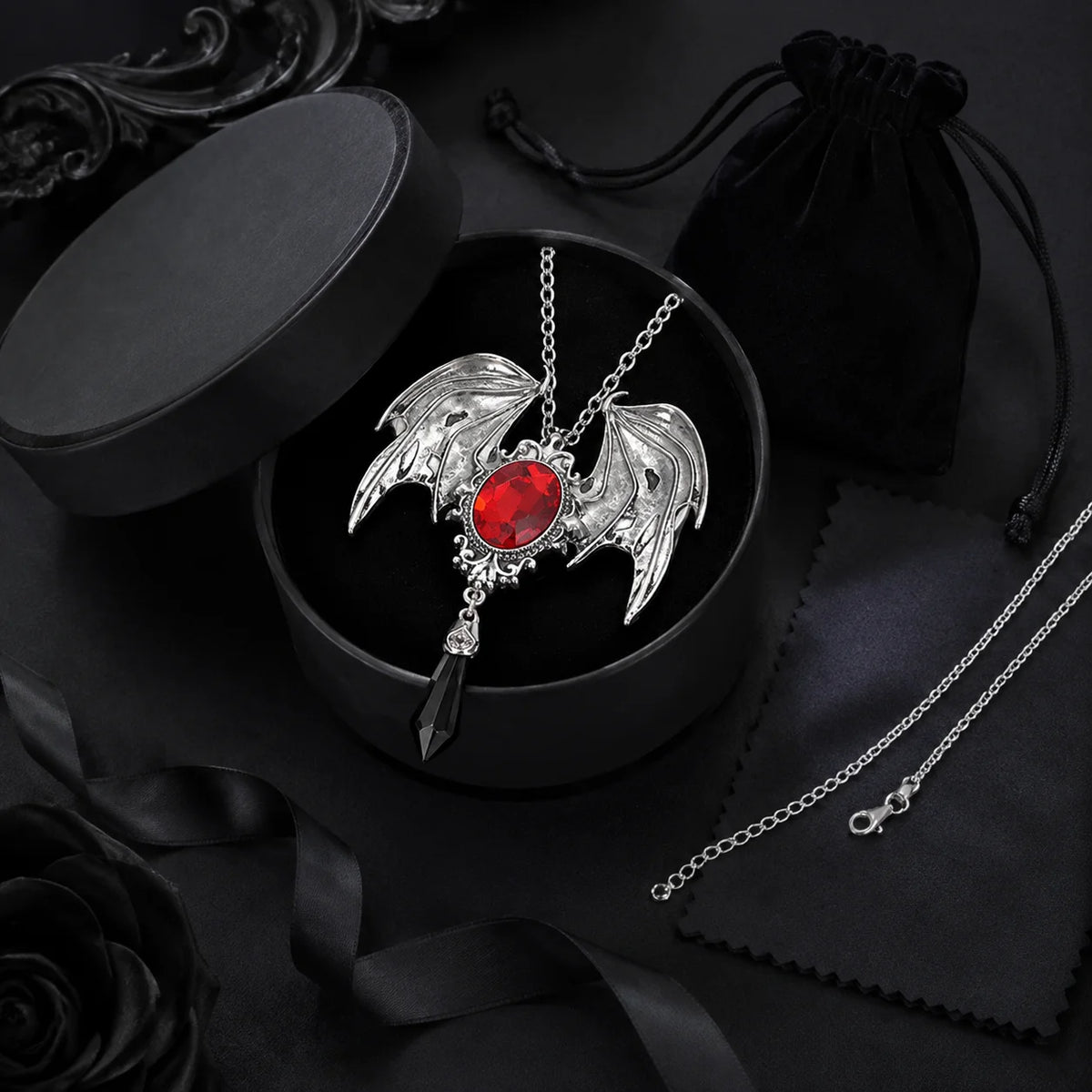 S&S Gothic Bat Wing Gem Pendant Necklace – Collection