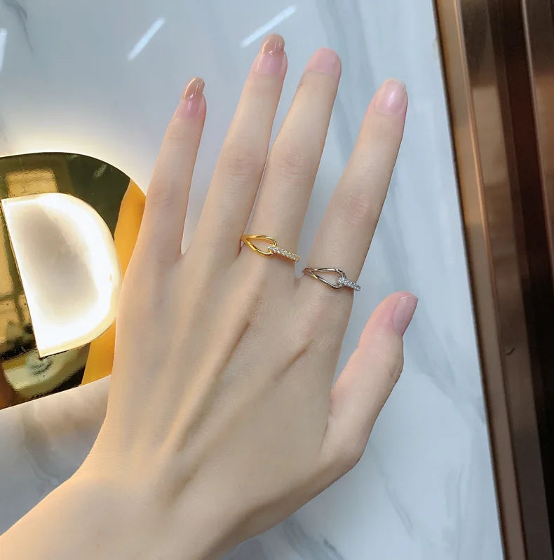 SILVERELLI 925 Sterling Silver Korean Buckle Zirconia Ring | Women's Designer Band