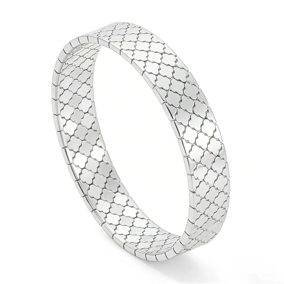 Hypoallergenic Durable Stainless Steel Diamond-Shaped Four Clover Leaf Pattern Bohemia Style Women Water Ressiance Mesh Bracelet