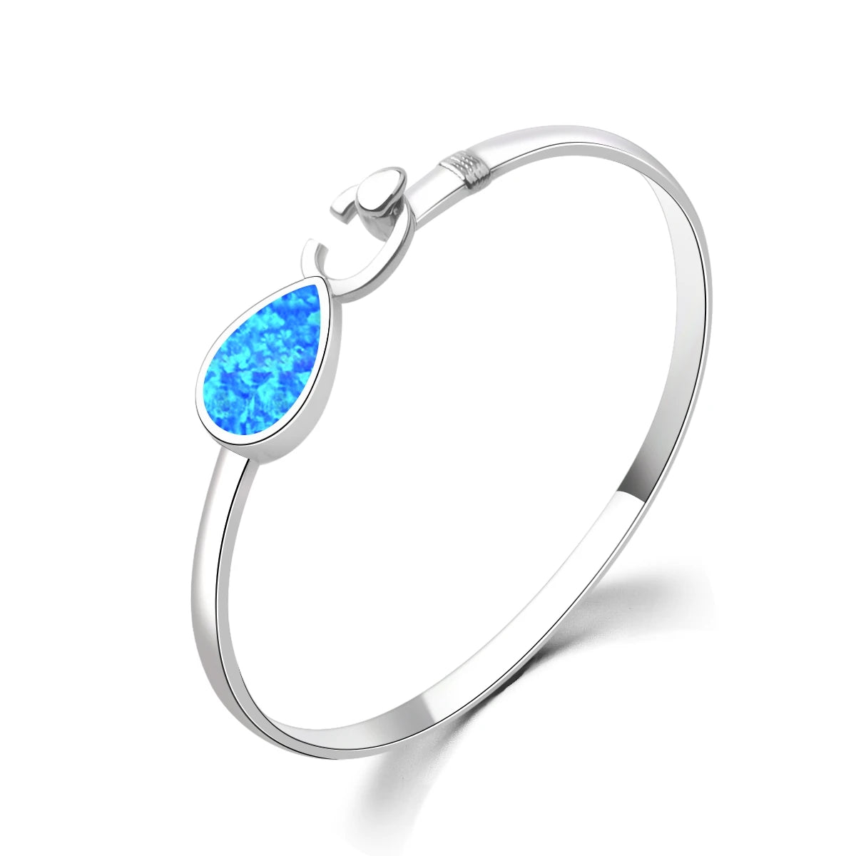 Shimmering Blue Opal Teardrop Bracelet - Minimalist Silver Jewelry for Daily Chic