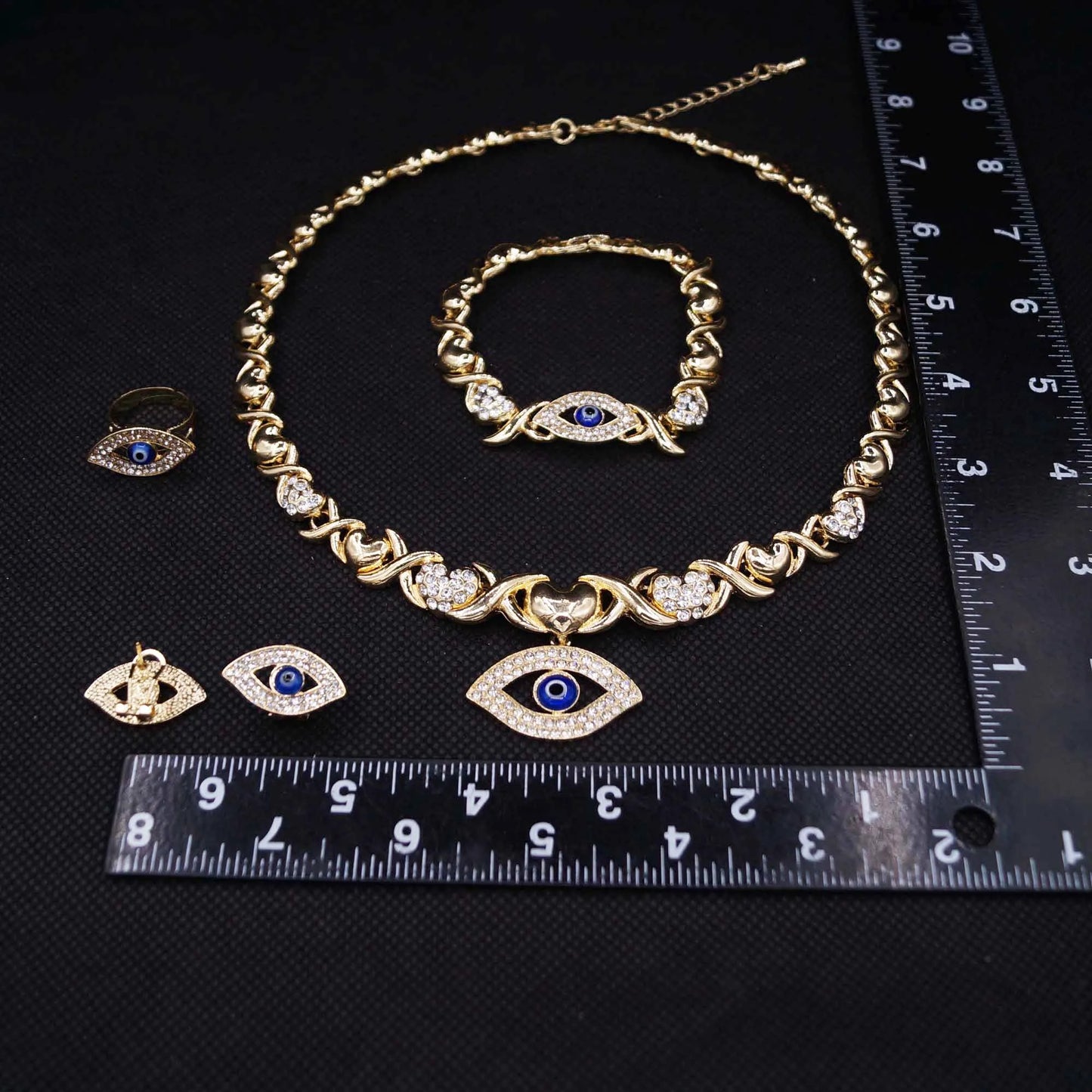 Zhuerrui Hot Selling Eye Picture Necklace Set Dubai Ladies Popular Gold Jewelry Set American Wedding Party Accessories X0201