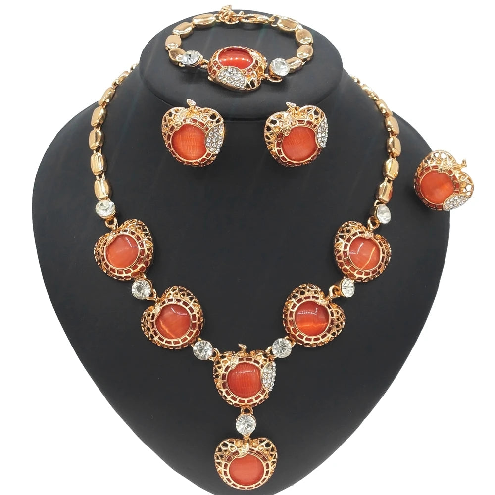 Zhuerrui New Italy Gold Big Style Women Jewelry Set Double Ring Necklace Bracelet Earrings Ring Jewelry Sets HA21040414