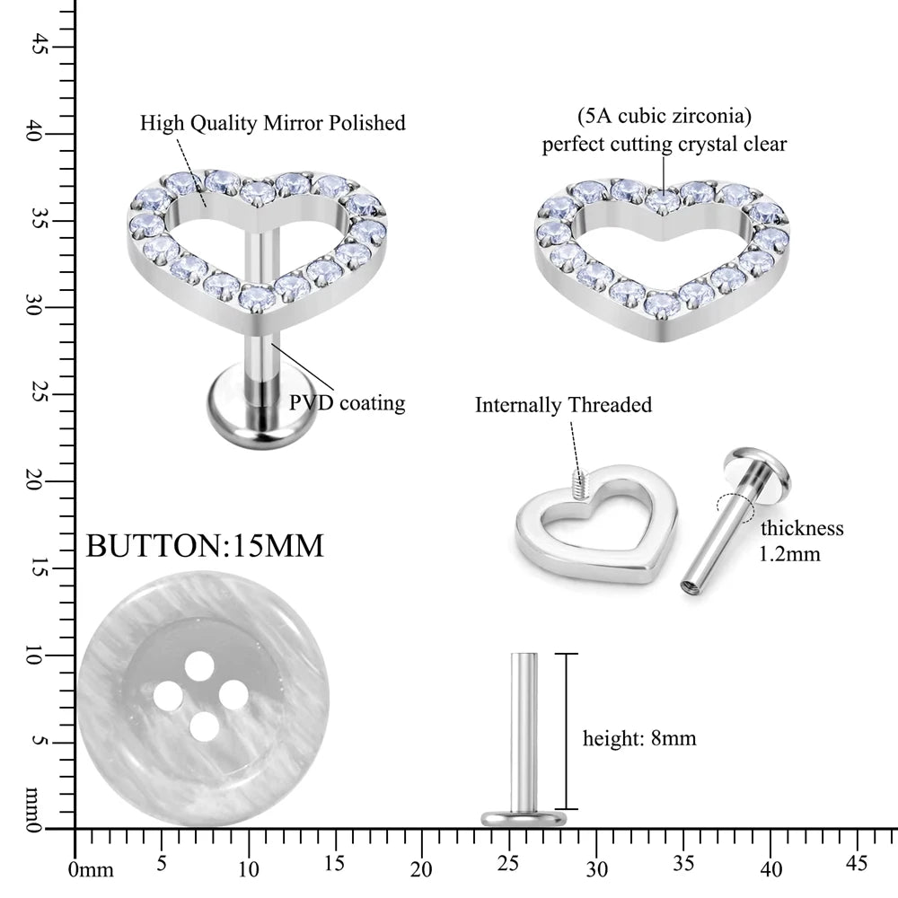 Wholesale G23 ASTM F136 Implant Grade Titanium Internal Thread Labret Ear Stud Zircon Helix Tragus Lip Body Piercing Jewelry