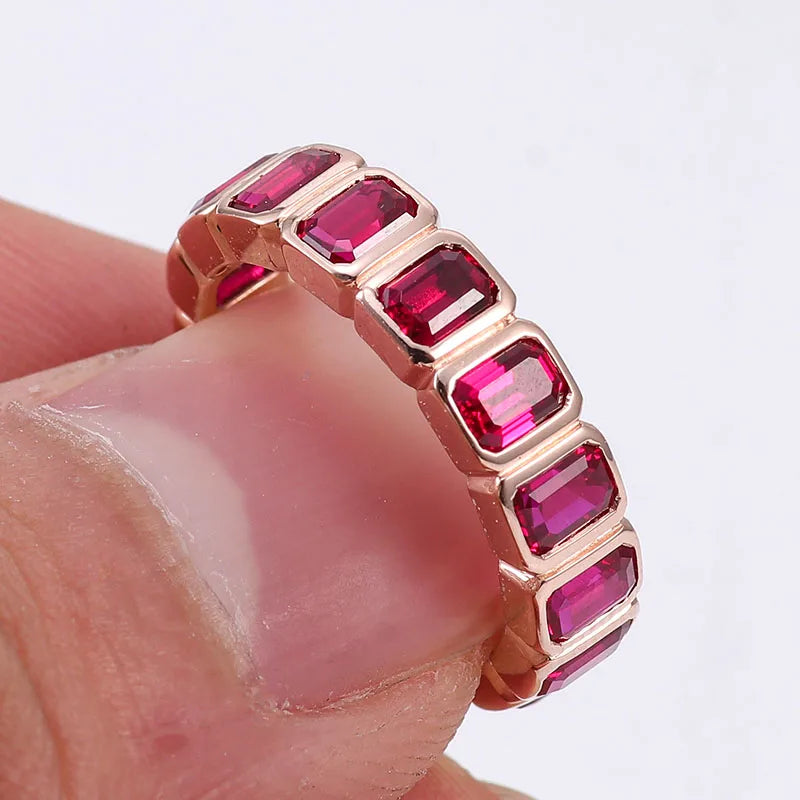 Gemfiori 6ct Emerald Cut pink Lab Grown Gemstone Ring Luxurious 18K Rose Gold Handmade Original Design Rings Jewelry Women Daily Wear
