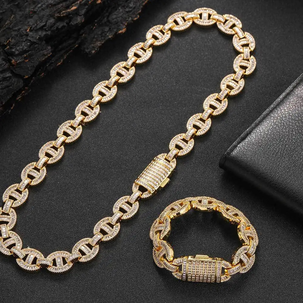 BiG-BOSS Gold Plated Brass Hip Hop Iced Out Micro Paved Cubic Zircon Chunky Miami Cuban Link Chain Jewelry Necklace for Mens