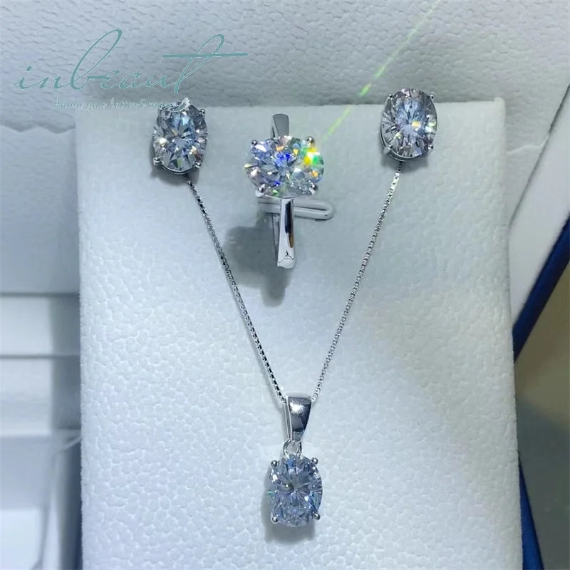 S&S D Colour Moissanite Bridal Jewellery Set | 4ct Oval Cut Ring, Earrings & Pendant Necklace | 925 Silver | S&S Collection