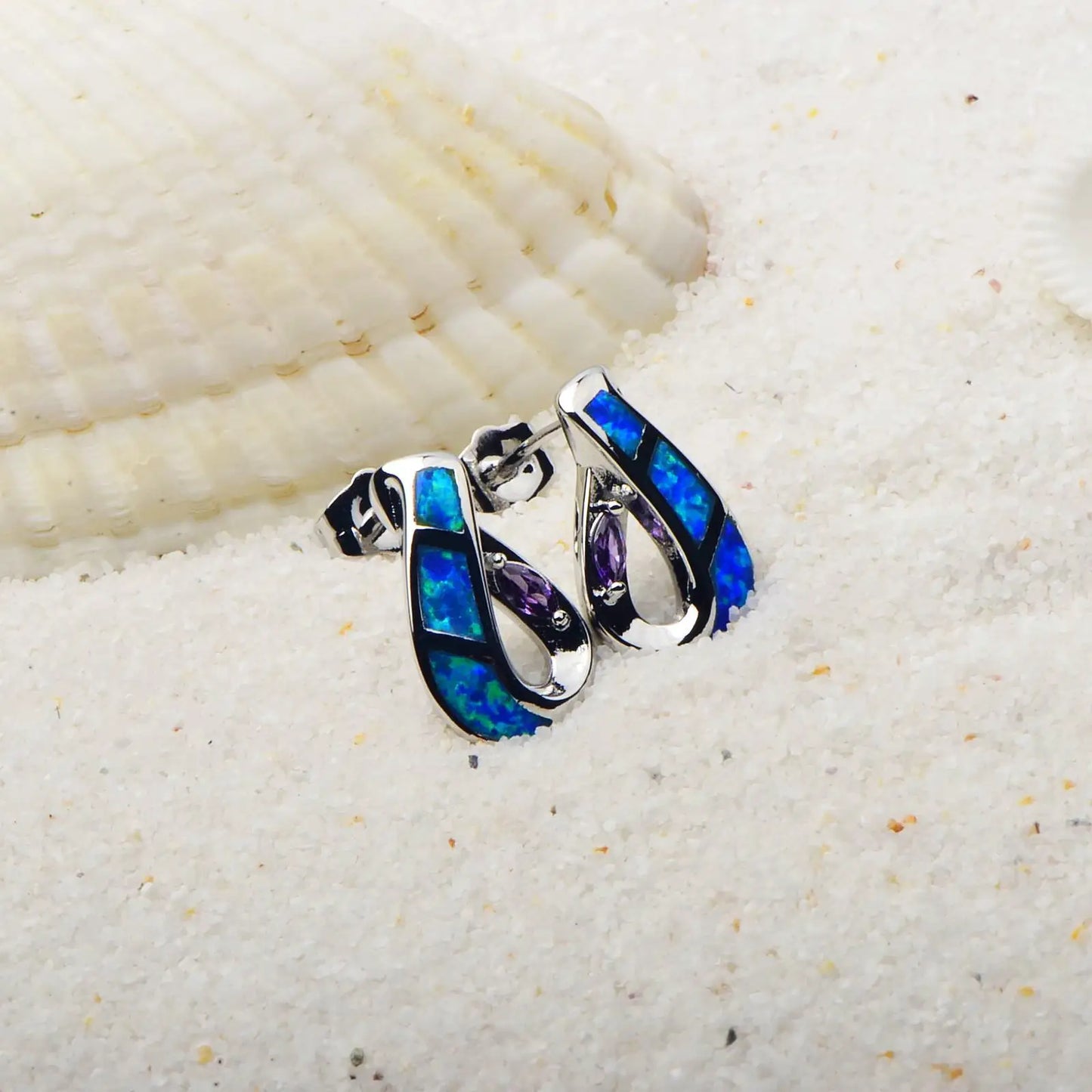 TikTok Ins Viral Hawaiian Ocean Style Blue Opal Infinity Hoop Studs Opal Jewelry