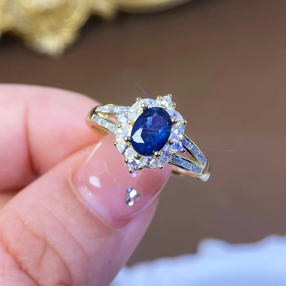 Gioiellieri High Quality Natural Blue Sapphire Ring S925 Silver Setting Minimalist Design Gemstone Jewelry Fashion Women's Accessory Gold