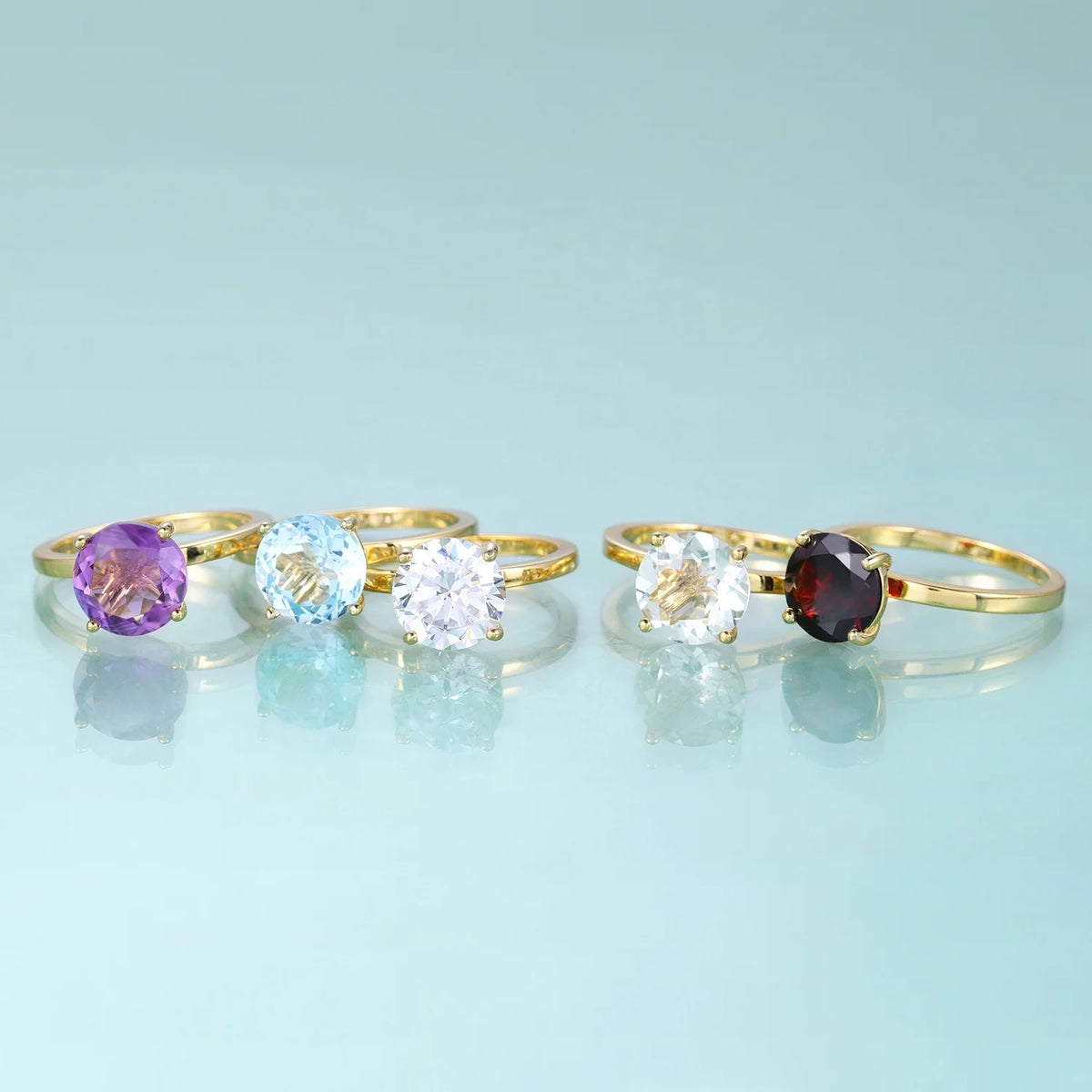 Gemfiori KH073 Abiding Direct Sale Women Jewelry 4 Claw 9MM Big Gemstone 925 Sterling Silver Gold Plated Solitaire Rings