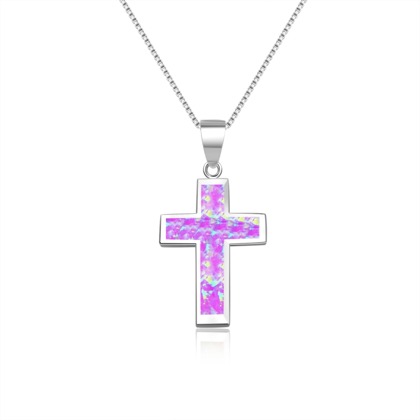 Blue Opal Cross Pendant | Silver Christian Jewelry Necklace