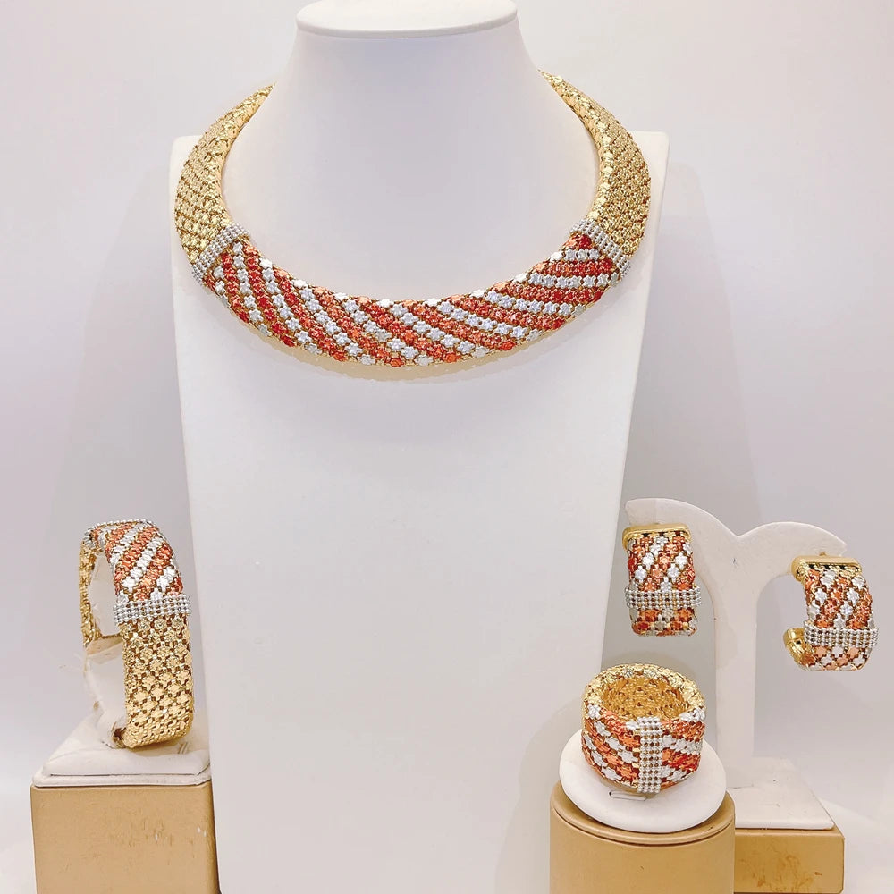 Colorful Italian Jewelry Set Brazilian Gold Plated Brass Jewelry Sets Wedding Party Necklace Bracelet Earrings Ring Jewellery