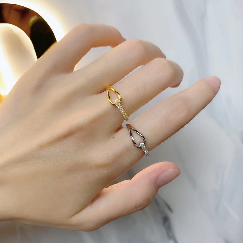 SILVERELLI 925 Sterling Silver Korean Buckle Zirconia Ring | Women's Designer Band