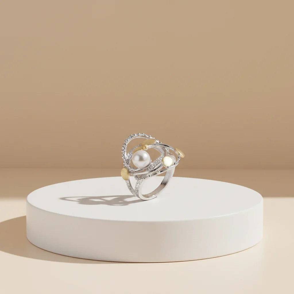 Fashion Freshwater Pearl 925 Sterling Silver Jewelry Ring
