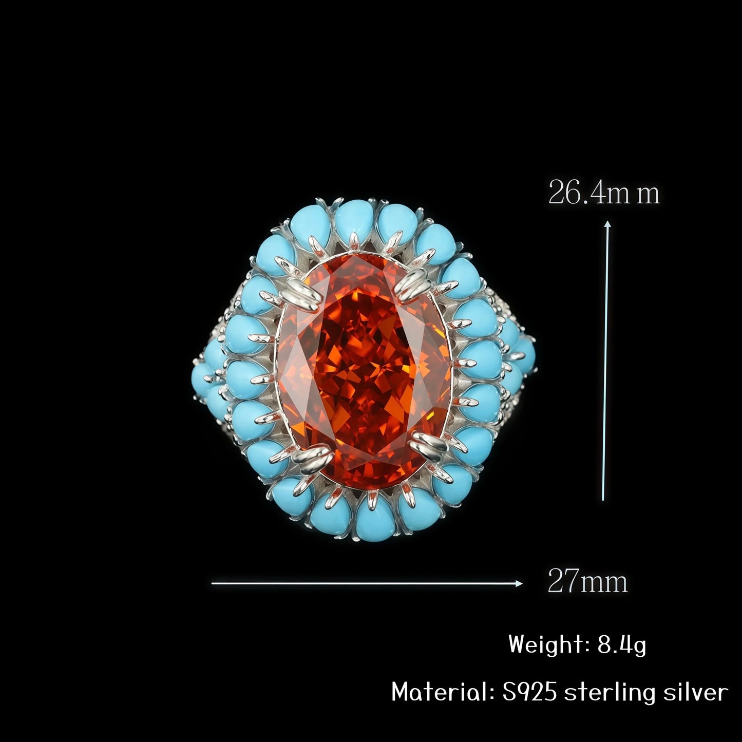 MUSHAN Jewelry Factory 925 Silver Jewelry Engagement Blue Turquoise Ring S 925 Sterling Silver Orange High Carbon Diamond Rings