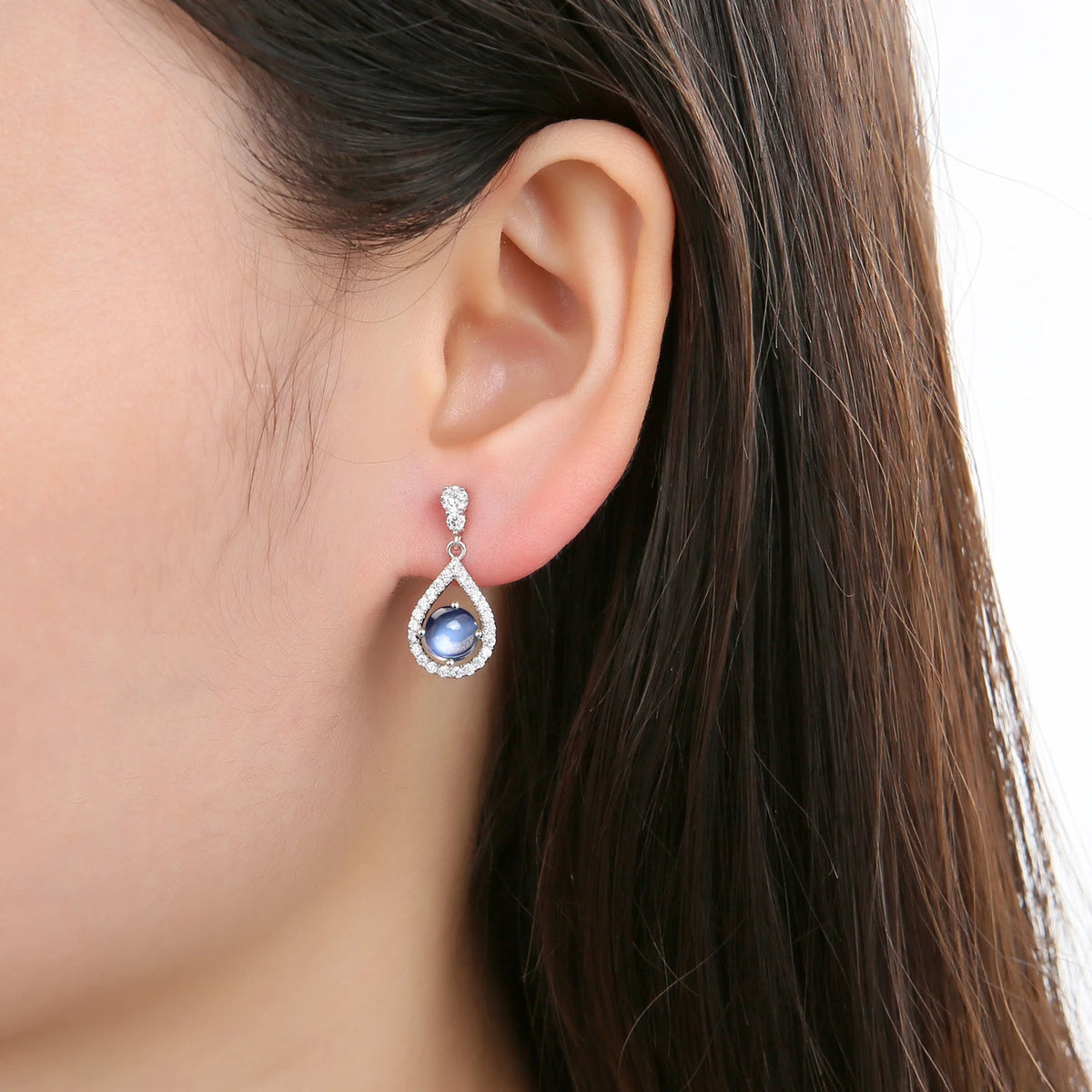ArtistA Sparkling Star Element Mysterious 925 Sterling Silver Moonstone Stud Earrings Halo Genuine Natural Moonstone Drop Earrings