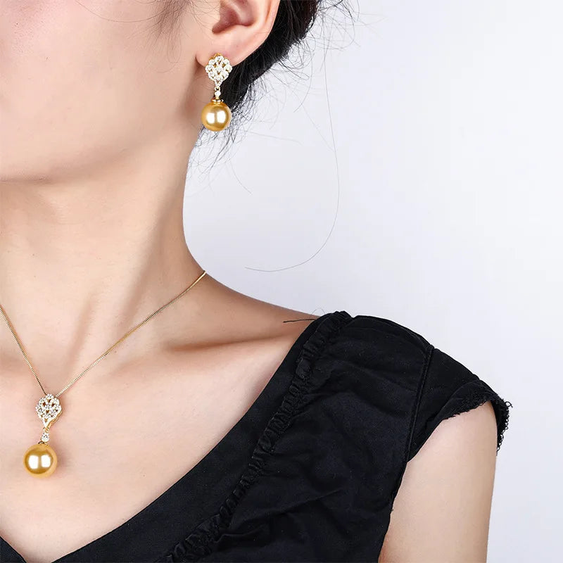 Gemfiori Korean Version of the New Exquisite and Compact Pearl Pendant Earring Set Fashionable and Luxurious Elegant Accessories