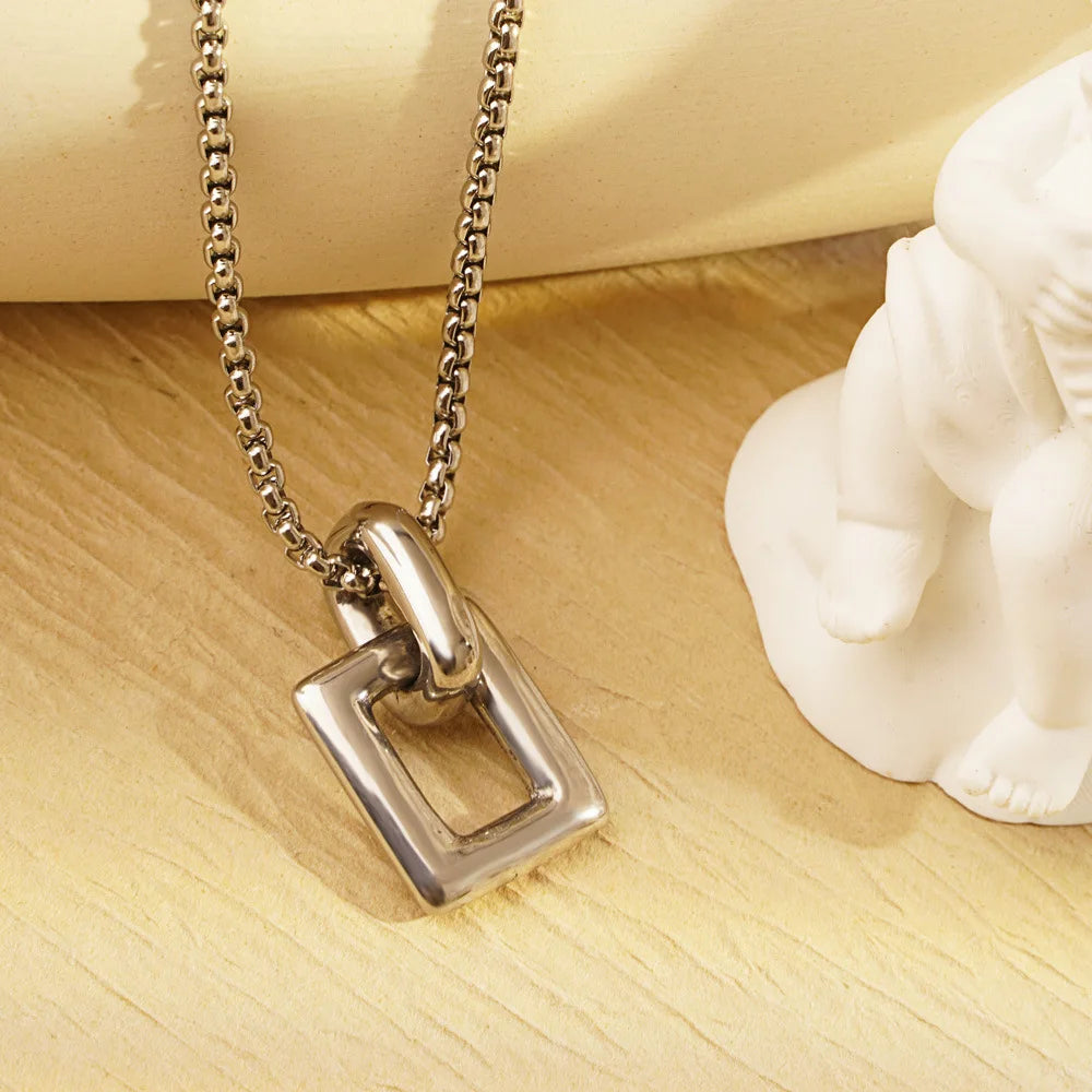 Geometric Square Chandelier Earrings & Pendant Necklace | Retro Stainless Steel Fashion Jewellery